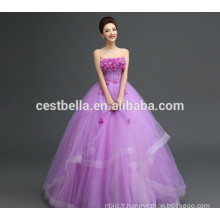 Customized Made In China Appliqued Purple Lace Puffy Tulle Robe de mariée 2017